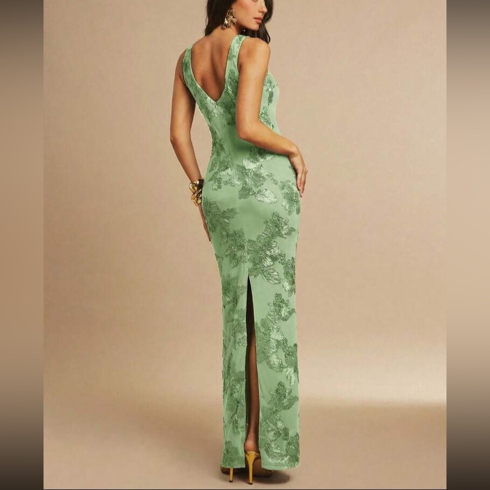 Mint  Green Floral Sheath Dress - Picture 3 of 8